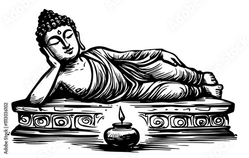 traditional buddhist reclining pose detailed in black vector design