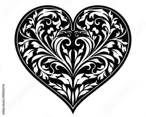 elegant heart motifs in artistic detail – black vector graphics
