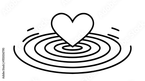 Dropping heart into water ripple design – love-themed black vector