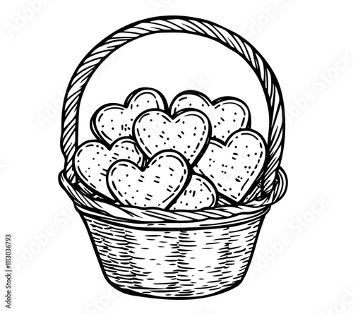 cute doodle style basket of heart-shaped cookies for valentine's day