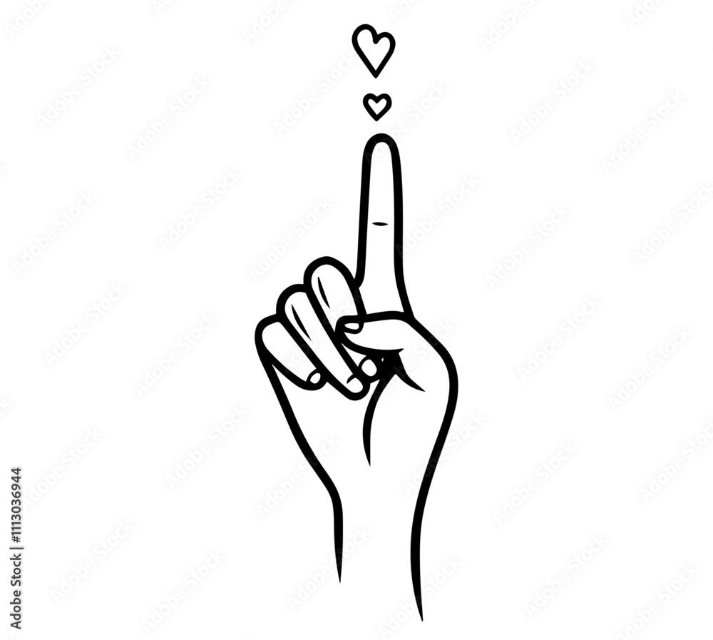 symbolic hand gesture with hearts in simple black and white design symbolic hand gesture with hearts in simple black and white design