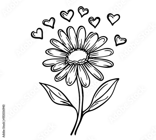 nature-inspired flower art with whimsical hearts – black vector set