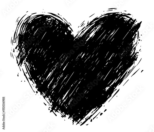 sketchy heart with rough texture in monochrome black vector art