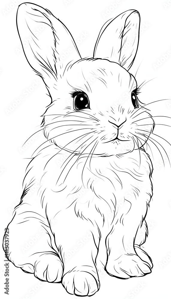 Fototapeta premium Cartoon Bunny Coloring Page Illustration