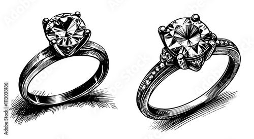 luxurious diamond jewelry in traditional sketch black vector style