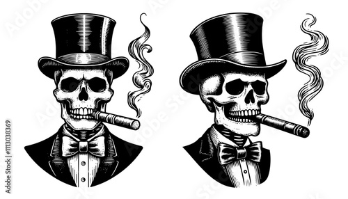 lassy skeletons with cigars and formal attire