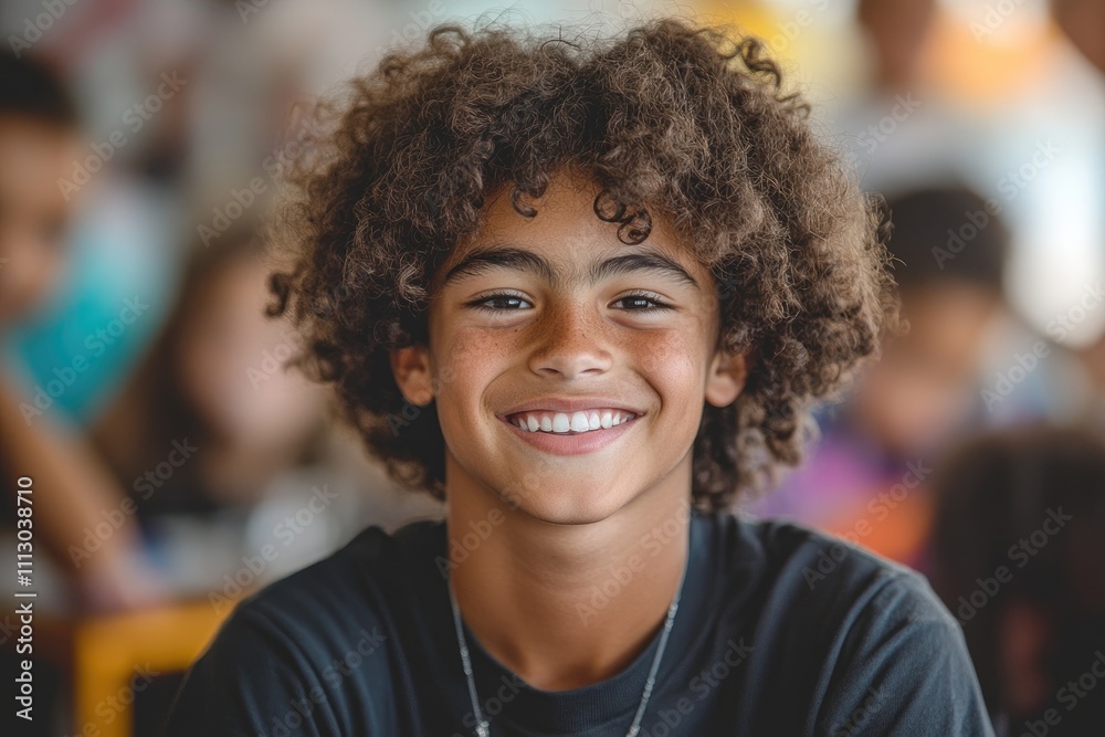 Portrait of smiling mixed race boy with afro hairstyle showing happiness Portrait of smiling mixed race boy with afro hairstyle showing happiness