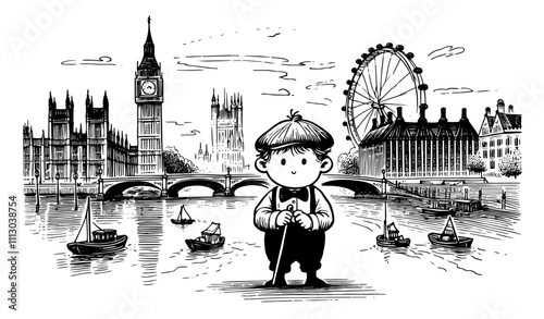 london cityscape  in hand-drawn monochrome sketch black vector art