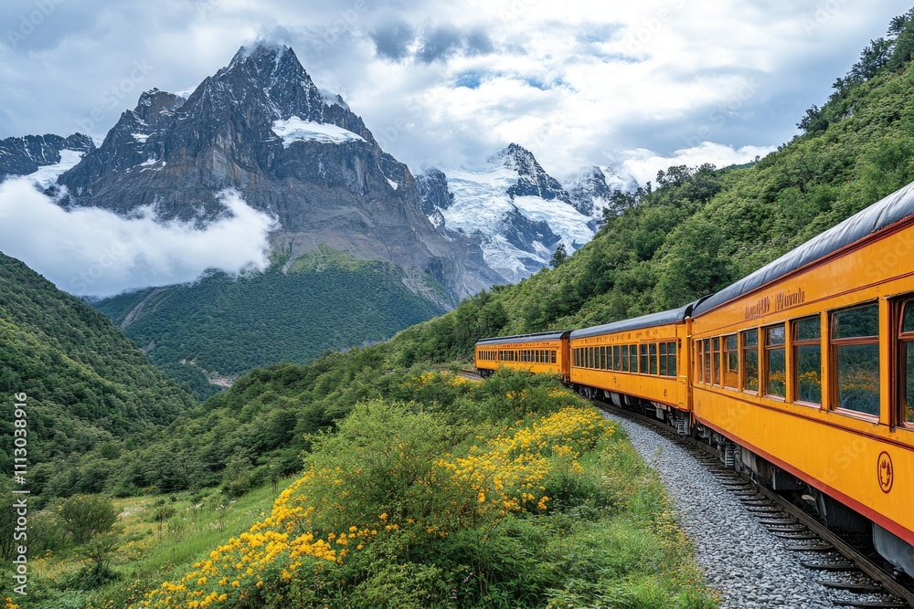 Scenic train journey through the andes mountains in patagonia Scenic train journey through the andes mountains in patagonia