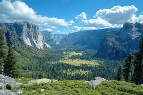 Yosemite valley panorama showing el capitan and bridalveil fall from tunnel view