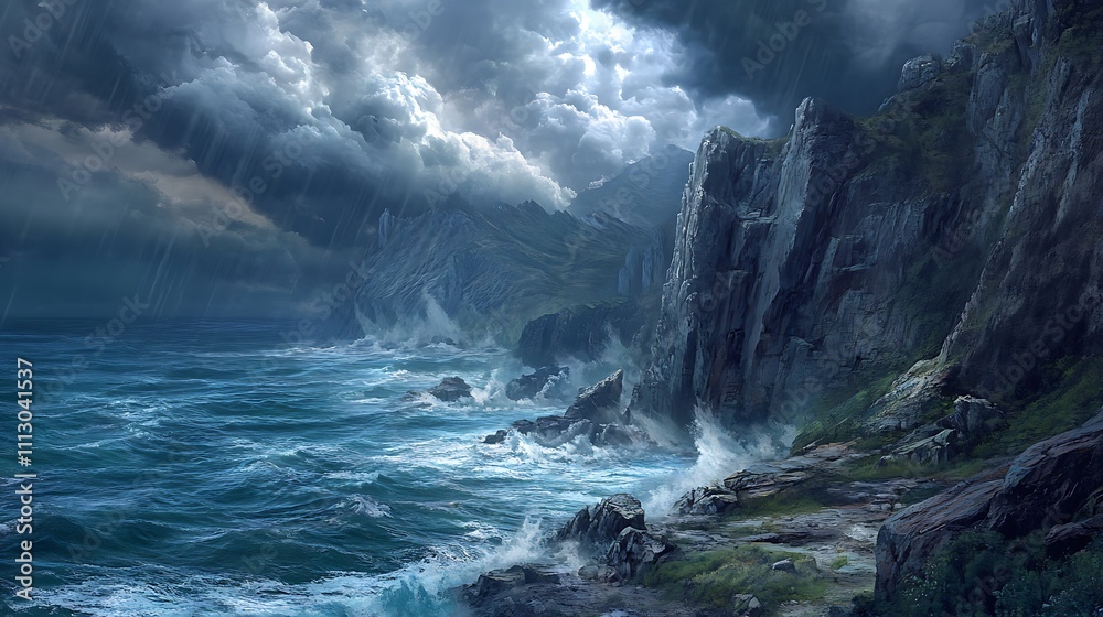 Obraz premium Dramatic Coastal Cliffs Under a Stormy Sky