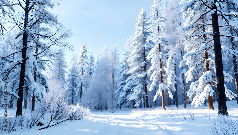 Winter magic forest isolated with white highlights, png