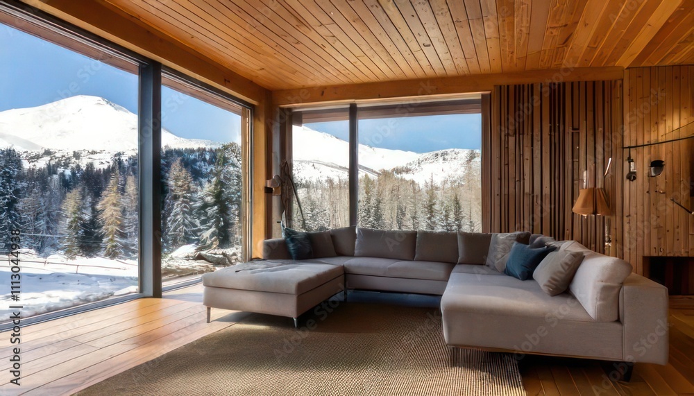 Fototapeta premium Modern Living Room with Rustic Wooden Accents