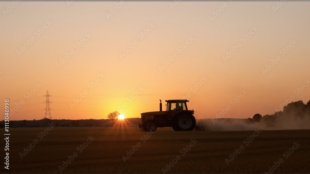 Fototapeta premium tractor at sunset