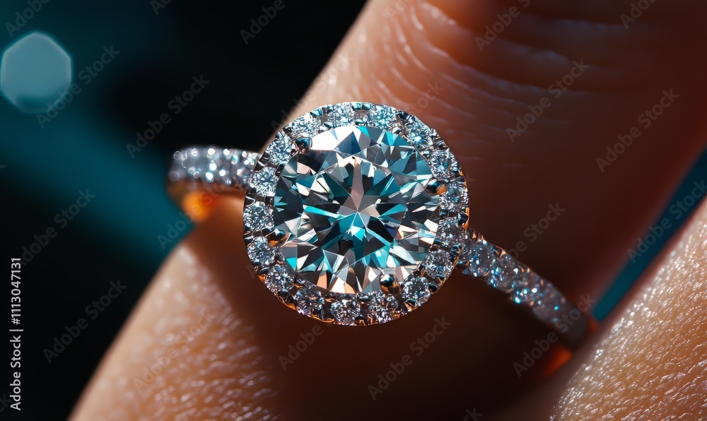A close-up of a stunning diamond engagement ring on a finger, showcasing its brilliant cut and sparkling clarity. A close-up of a stunning diamond engagement ring on a finger, showcasing its brilliant cut and sparkling clarity.