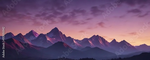 Dark blue sky with purple mountains at sunset, scenery, outdoors