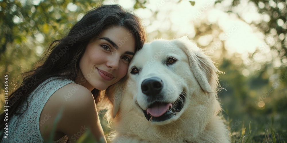 Purebred Golden Retriever Sitting with Girl Purebred Golden Retriever Sitting with Girl