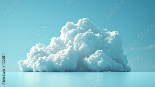 Large cumulus cloud floating above calm turquoise water under a clear blue sky.