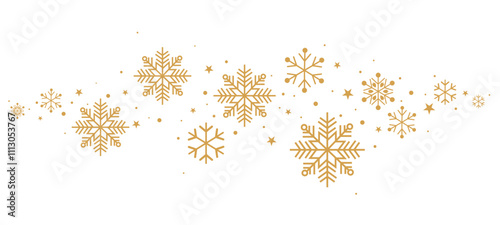Christmas border. Gold snowflakes and stars banner