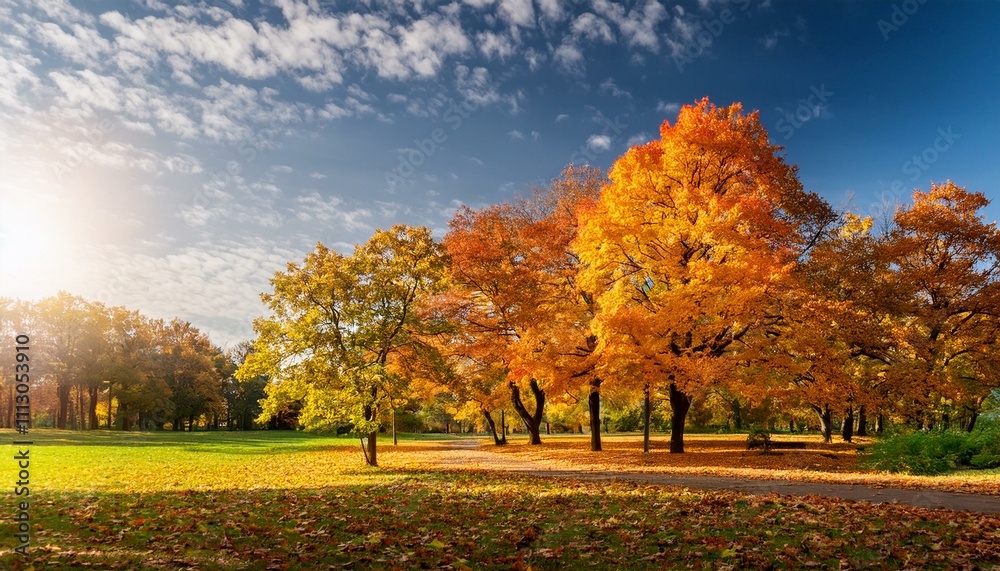 Beautiful autumn landscape with colorful foliage in the park