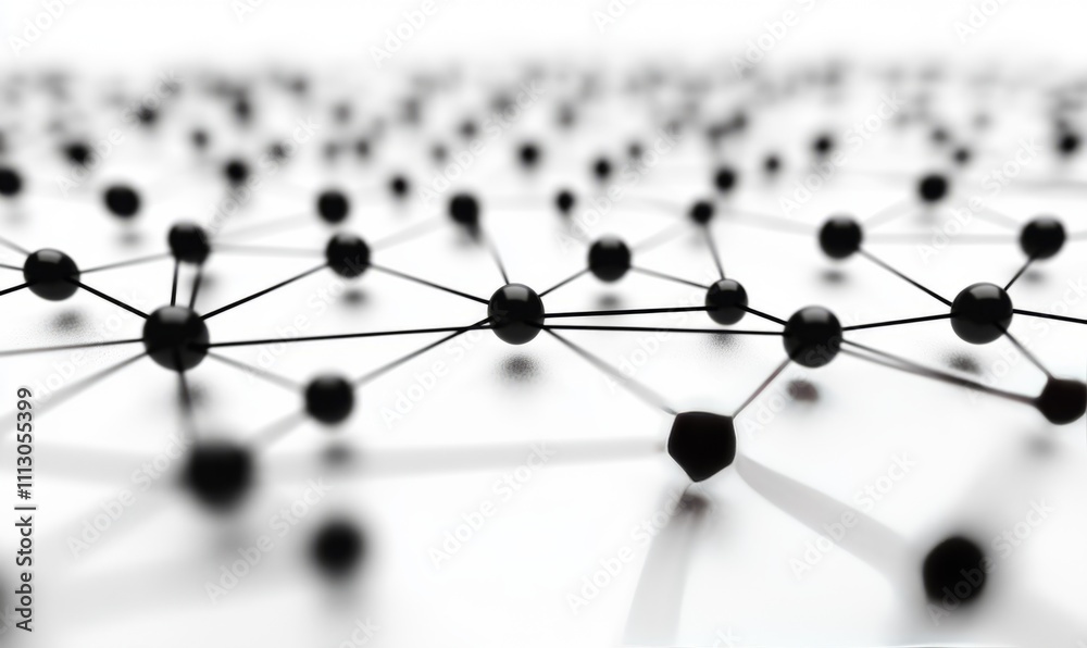 A network of black interconnected nodes on a white surface, representing a simplified model of a digital network. A network of black interconnected nodes on a white surface, representing a simplified model of a digital network.