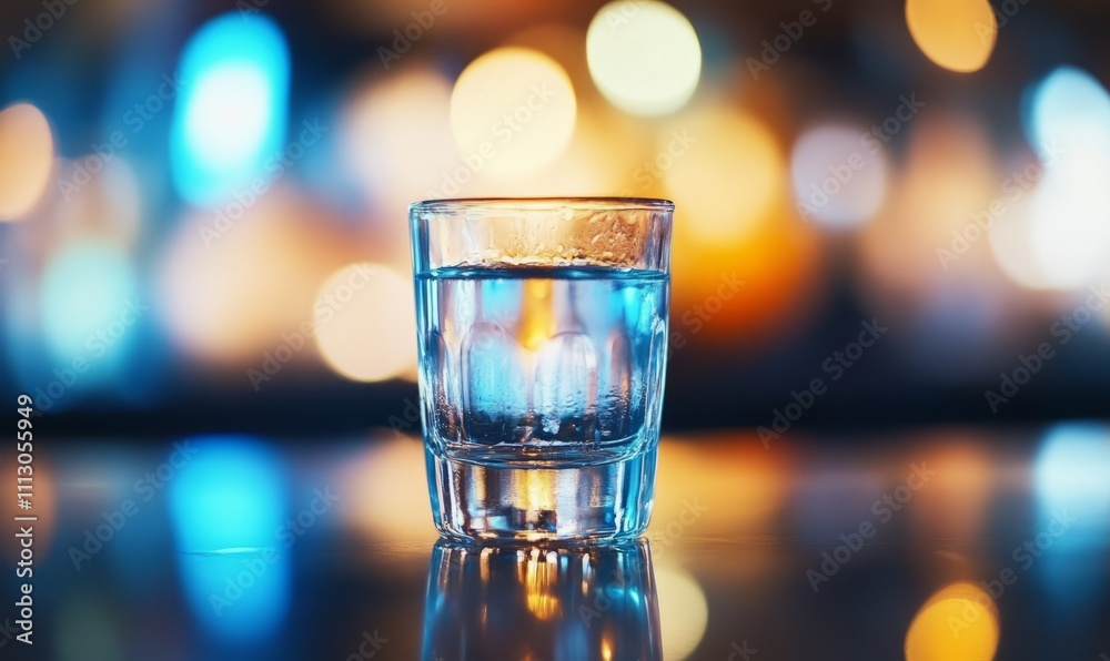A shot of vodka at the bar, ready to lift spirits. A shot of vodka at the bar, ready to lift spirits.