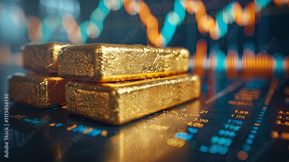 Stack of Gold Bullions on a Stock Market Chart Background Stack of Gold Bullions on a Stock Market Chart Background