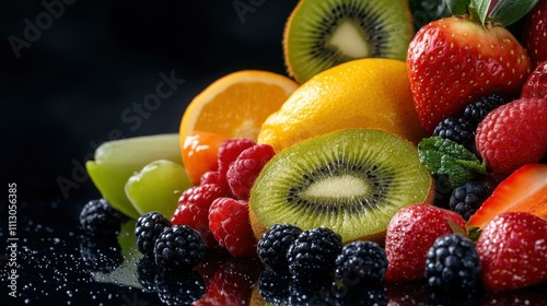 Wallpaper Mural Bright and vibrant fruits arranged beautifully against a rich, dark backdrop, creating a stunning visual feast for the eyes. Torontodigital.ca