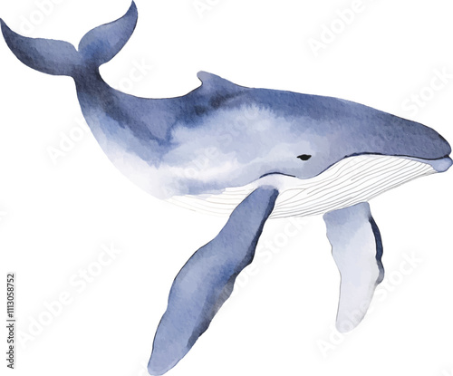 Watercolor painting of a Blue Whale, watercolor illustration, perfect for children's design