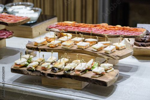 Elegant hotel buffet display with gourmet finger foods photo