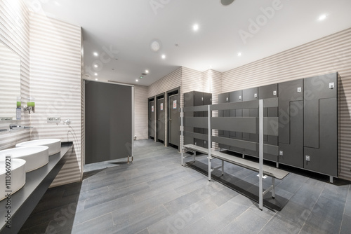 Modern and Elegant Spa Changing Room with Lockers photo