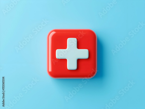 A vibrant red cross symbol on a blue background, representing medical assistance and health services.
