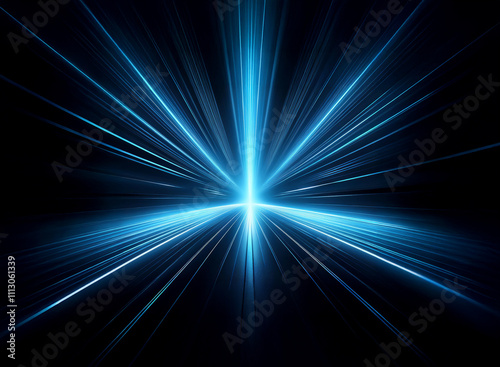 A vibrant  abstract image depicts a burst of bright blue light emanating from a central point  radiating outwards into a dark background  creating a sense of speed and energy.