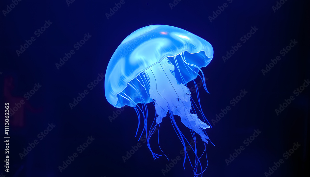 Blue Light Bright Transparent Jelly Fish Aquarium isolated with white highlights, png