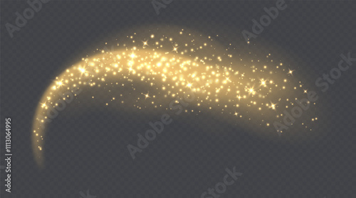 Obraz na płótnie Golden magic cloud with sparkles, stardust sparkling decoration. Glowing glitter smoke trail. Christmas vector illustration. w salonie