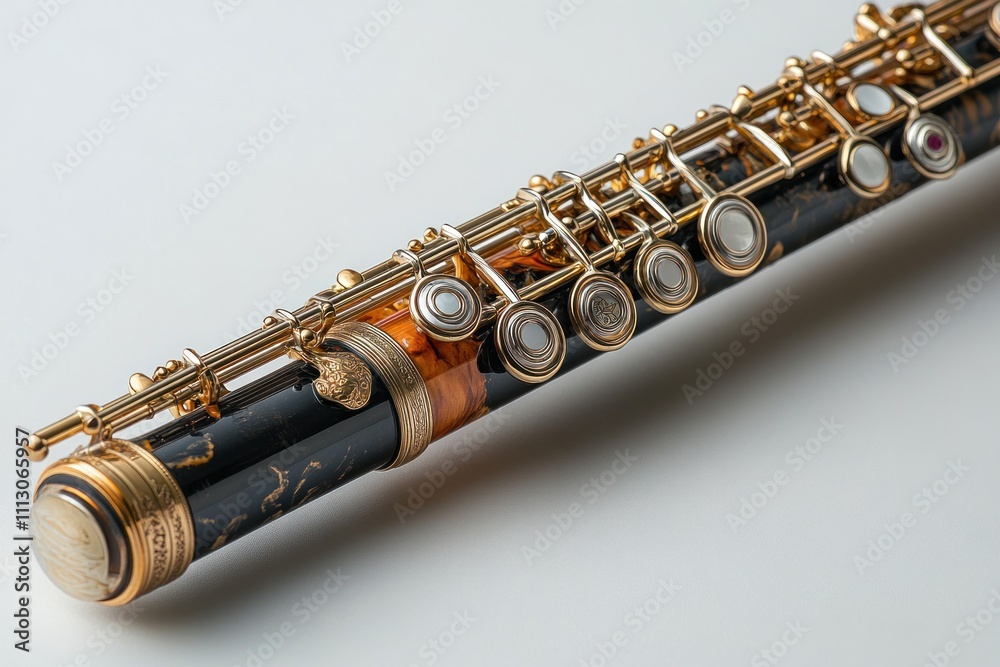 Naklejka premium Elegant black and gold flute detail shot.