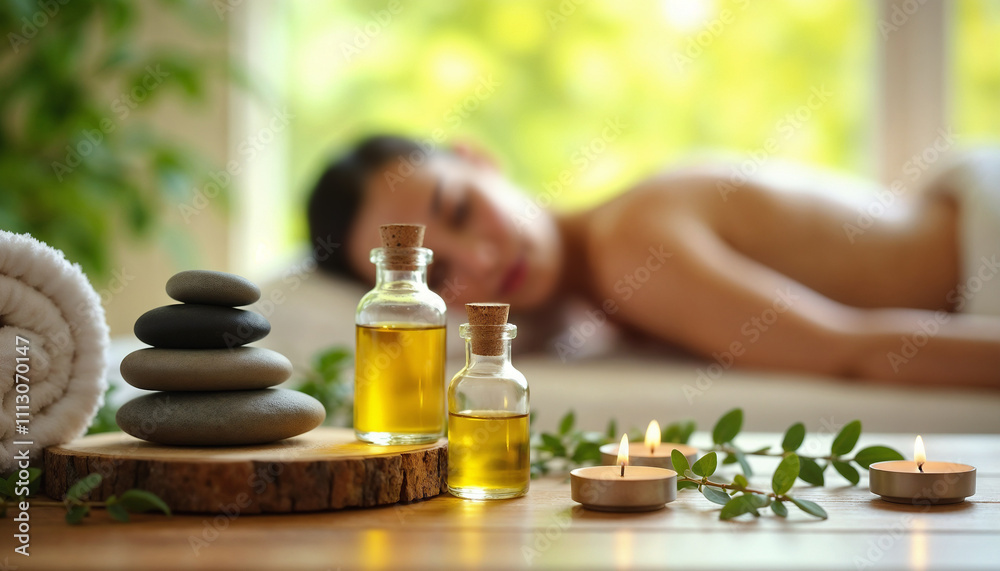 A serene spa setting with massage oils, candles, and stones promotes relaxation. Soft lighting complements a tranquil ambiance, enhancing the soothing experience of wellness and rejuvenation.
A serene spa setting with massage oils, candles, and stones promotes relaxation. Soft lighting complements a tranquil ambiance, enhancing the soothing experience of wellness and rejuvenation.
