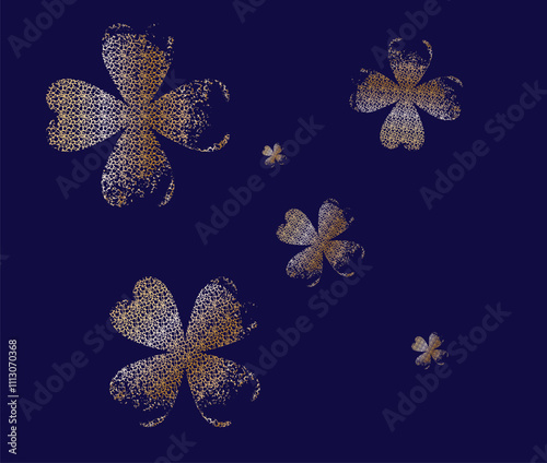 Golden four-leaf clovers creating a stunning visual on BLUE background