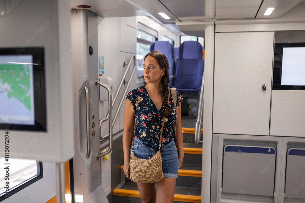 woman traveling by train woman traveling by train