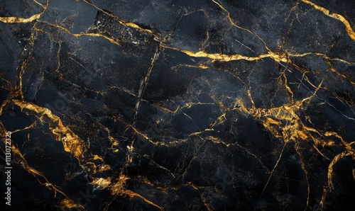 Black and gold accents enrich the dark grunge rustic marble wall