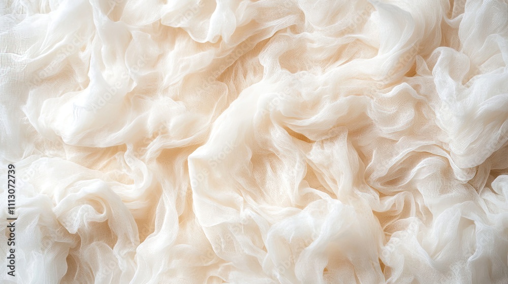 Close-up view showcases an uncluttered pile of fresh kataifi dough, featuring delicate, layered rice noodles with a soft texture Close-up view showcases an uncluttered pile of fresh kataifi dough, featuring delicate, layered rice noodles with a soft texture