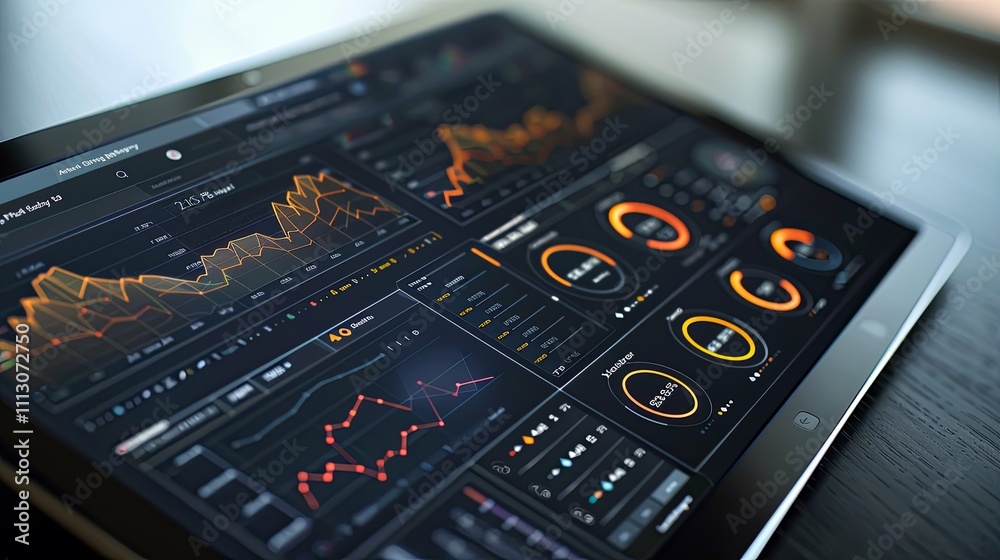Tablet Displaying Financial Data and Market Trends with Charts and Graphs Tablet Displaying Financial Data and Market Trends with Charts and Graphs