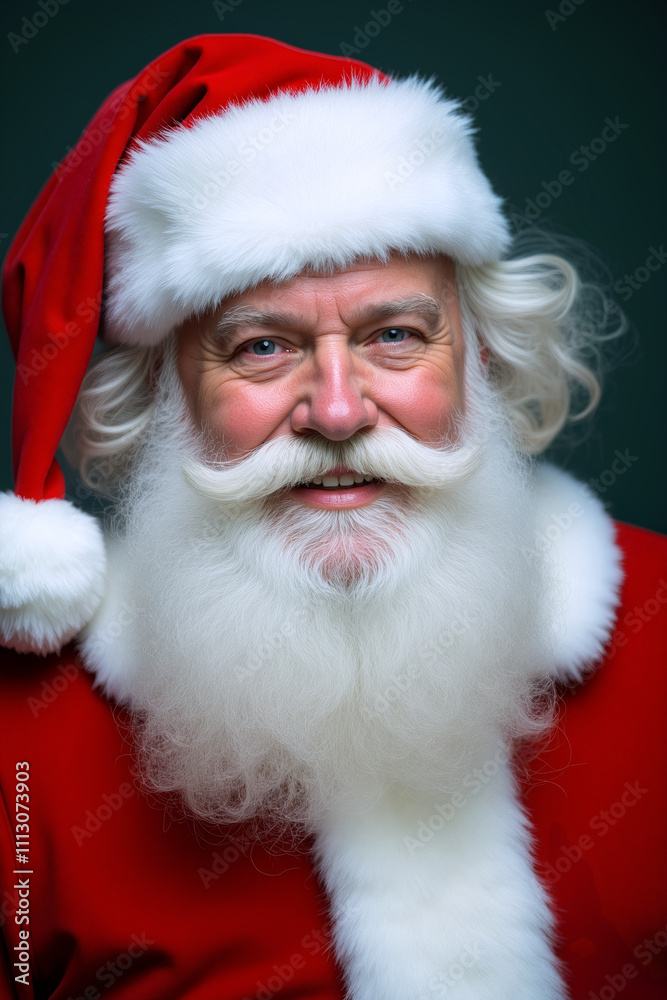 A joyful Santa Claus with a luxurious white beard and bright red suit smiles warmly, capturing the essence of holiday spirit - Generative AI A joyful Santa Claus with a luxurious white beard and bright red suit smiles warmly, capturing the essence of holiday spirit - Generative AI