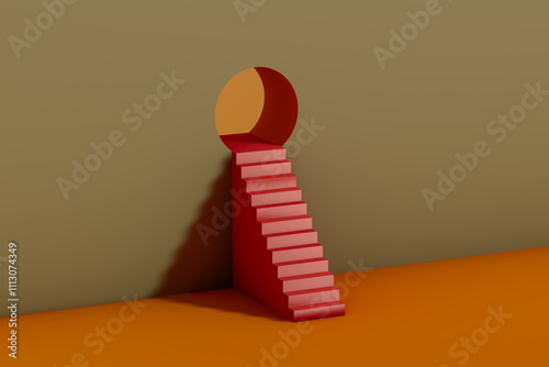 Minimalist 3D design with stairs leading into a circular opening photo