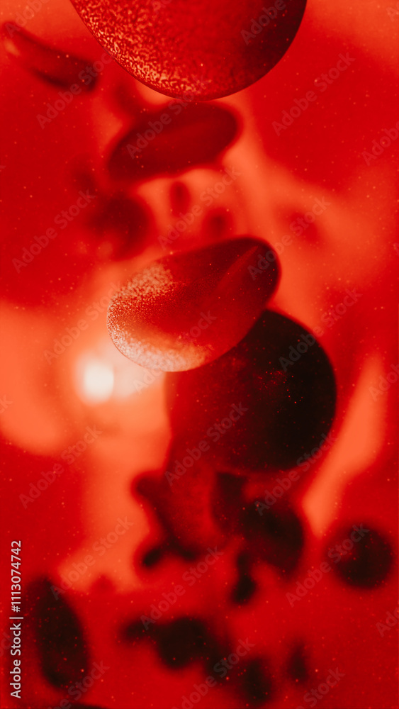 Macro photograph of red blood cells flowing through an arterial vein ...