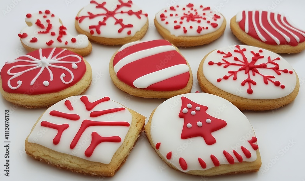 Festive cookies decorated with icing, perfect for Christmas celebrations. Festive cookies decorated with icing, perfect for Christmas celebrations.