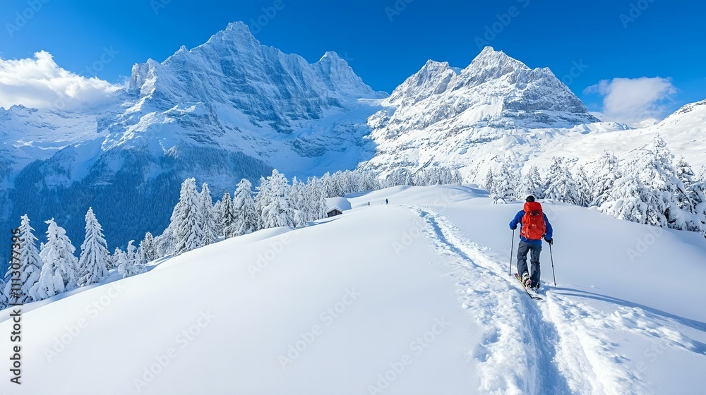 ski resort in the mountains. Winter traveling concept. For banner, design, sale, social media,