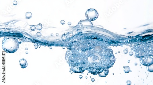 Bubbles in water on white background