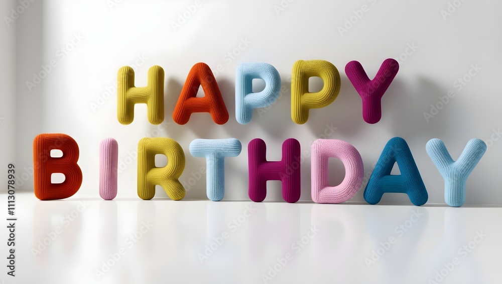 knitted happy birthday letters in soft pastel tones for creative celebratory graphics or gift wrapping themes knitted happy birthday letters in soft pastel tones for creative celebratory graphics or gift wrapping themes