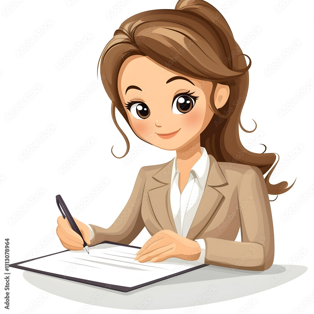 Businesswoman Signing Document Cartoon Illustration Businesswoman Signing Document Cartoon Illustration